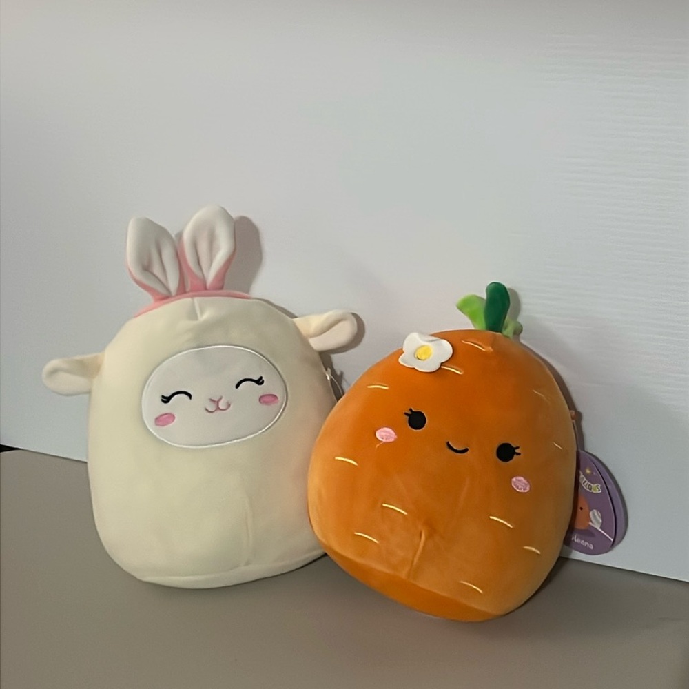 Squishmallows White Sheep w/ Bunny Ears and Orange Carrot Plush Set -Collectible